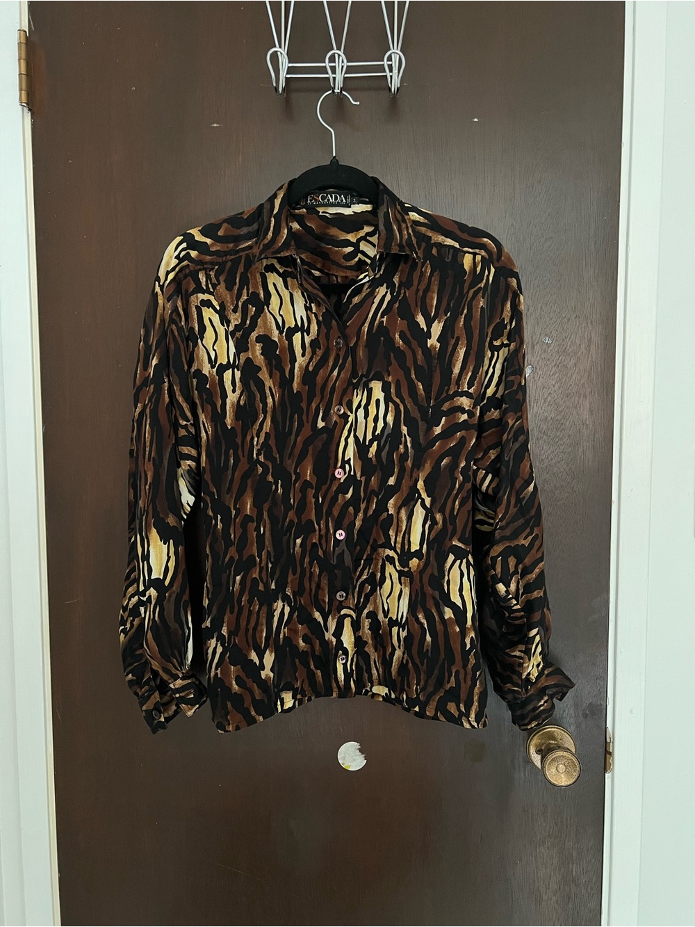 Escada Animal Print Silk Button-Down Blouse